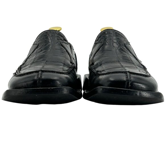 Vintage Mezlan Exotic Black Alligator Dress Shoes Men 8 Loafers Square-toe Gator - Picture 11 of 12